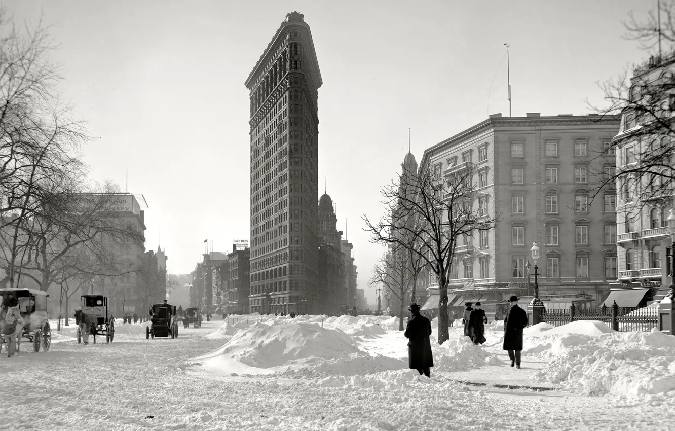 Фото обои зима, снег, дом, ретро, Нью-Йорк, США, УТЮГ