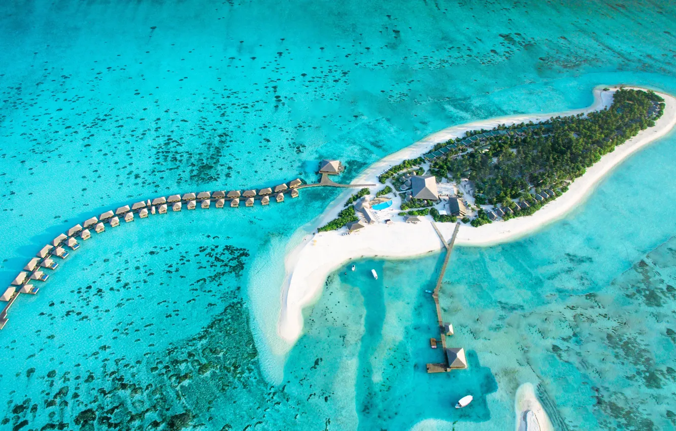 Фото обои океан, остров, сверху, Мальдивы, курорт, The Residence Maldives Dive & Diving Holidays