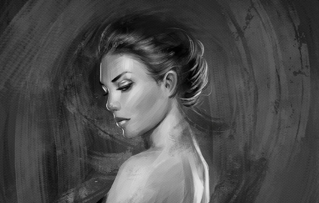 Фото обои девушка, лицо, волосы, портрет, арт