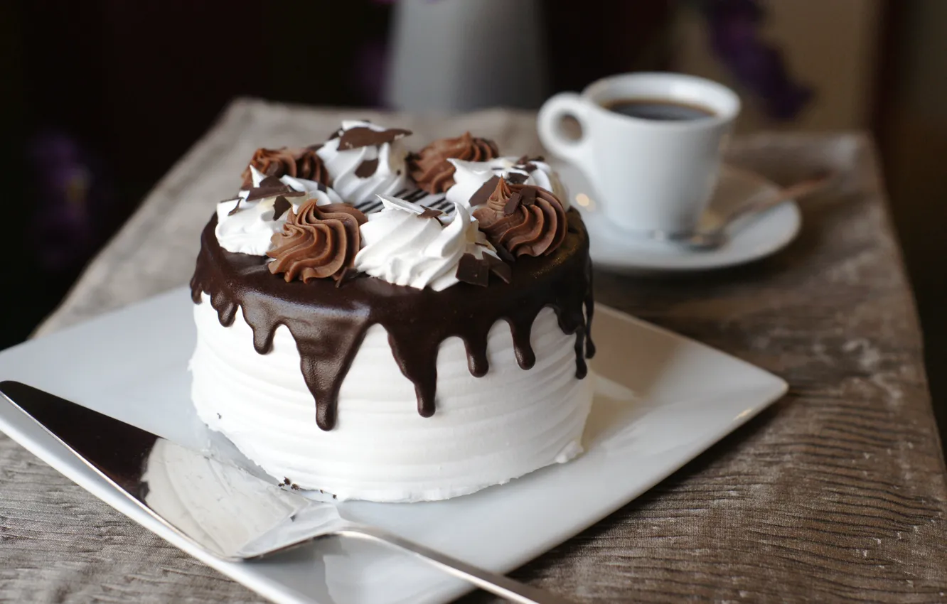 Фото обои кофе, шоколад, торт, крем, сладкое, безе, чашечка кофе