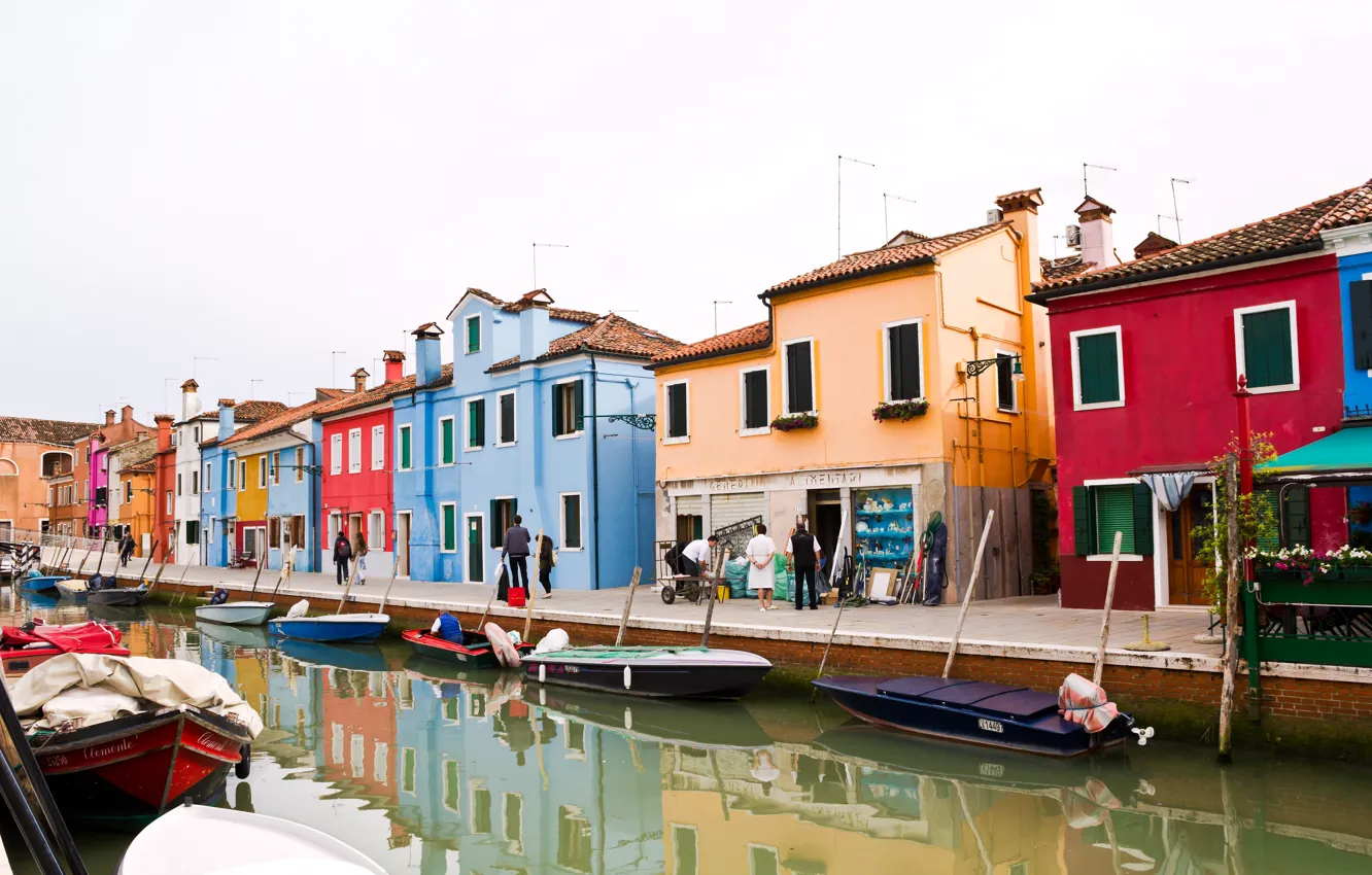 Фото обои Дома, Улица, Канал, Лодки, Италия, Венеция, Italy, Street