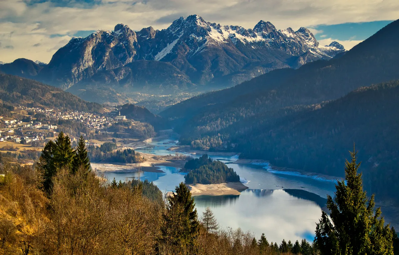 Фото обои пейзаж, горы, природа, озеро, долина, Италия, леса, Доломиты