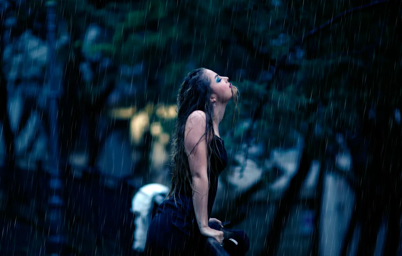 Фото обои девушка, дождь, страсть, мокрая, тату, Liberation, Alessandro Di Cicco