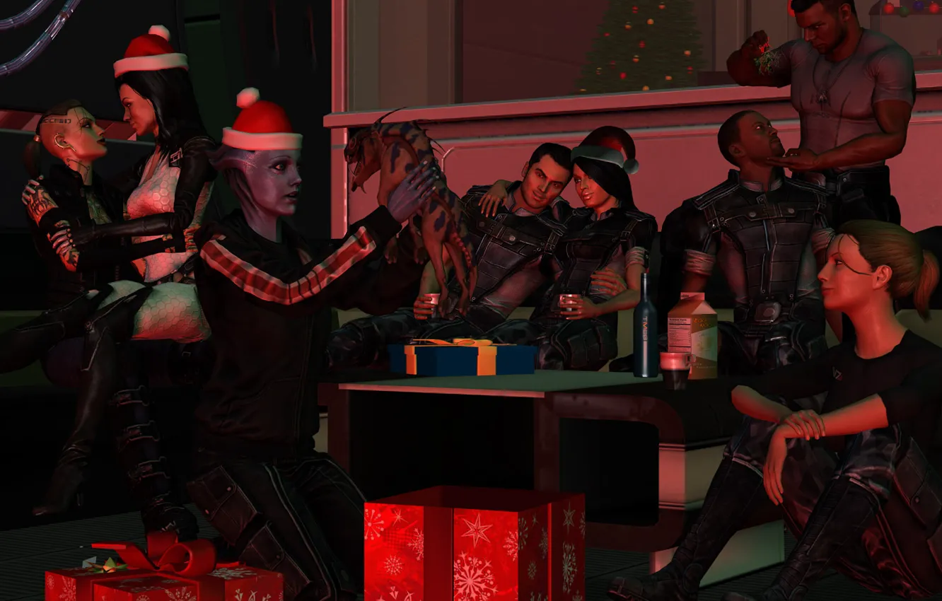 Фото обои праздник, подарки, команда, вечеринка, Mass Effect