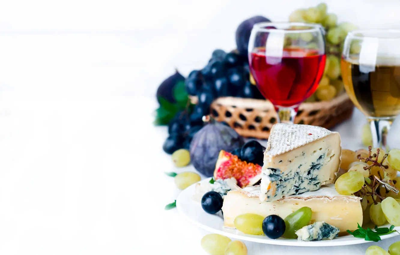 Фото обои вино, сыр, бокалы, виноград, Myfoodie