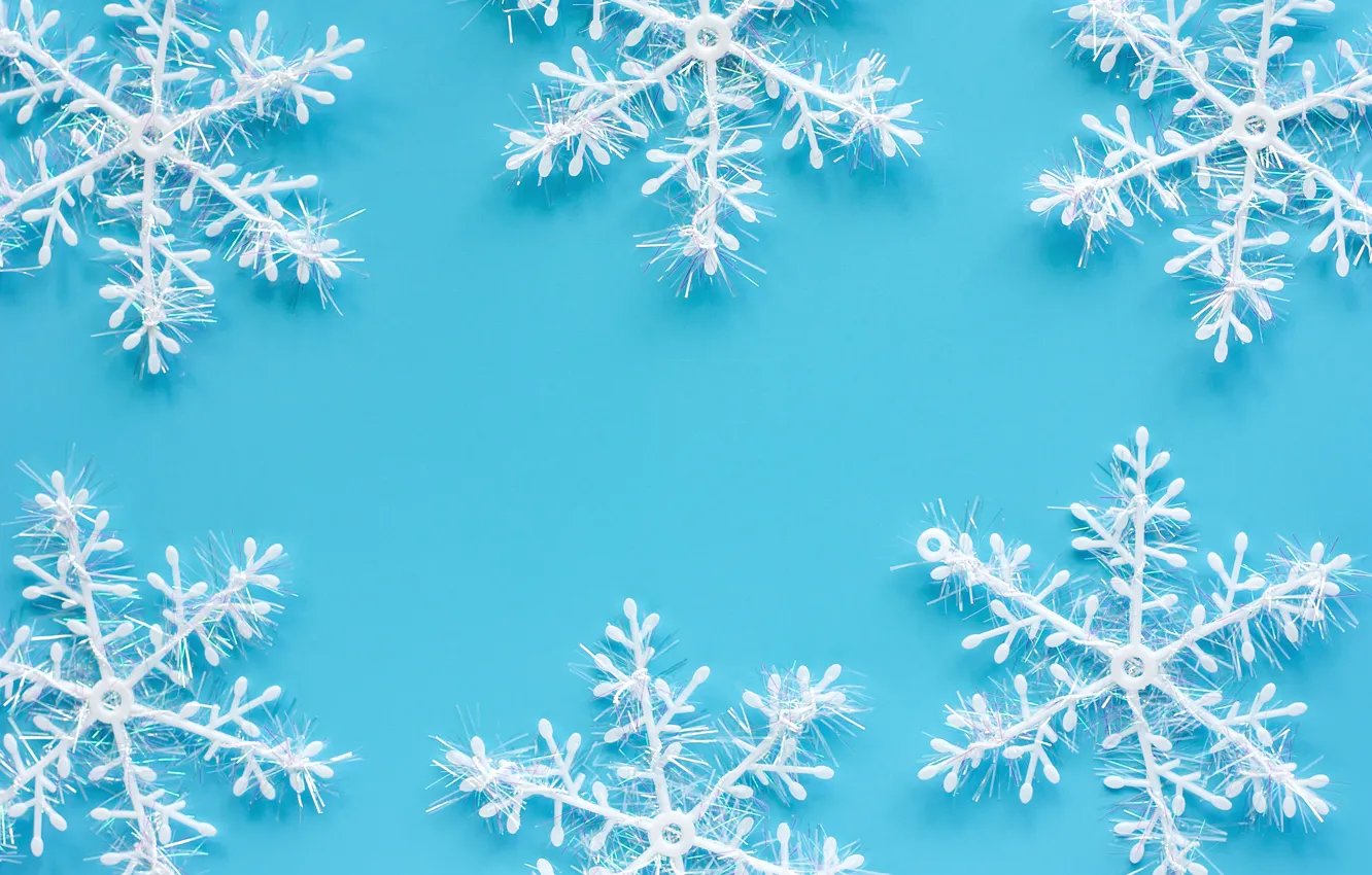 Фото обои зима, снежинки, фон, голубой, Christmas, blue, winter, background, snowflakes