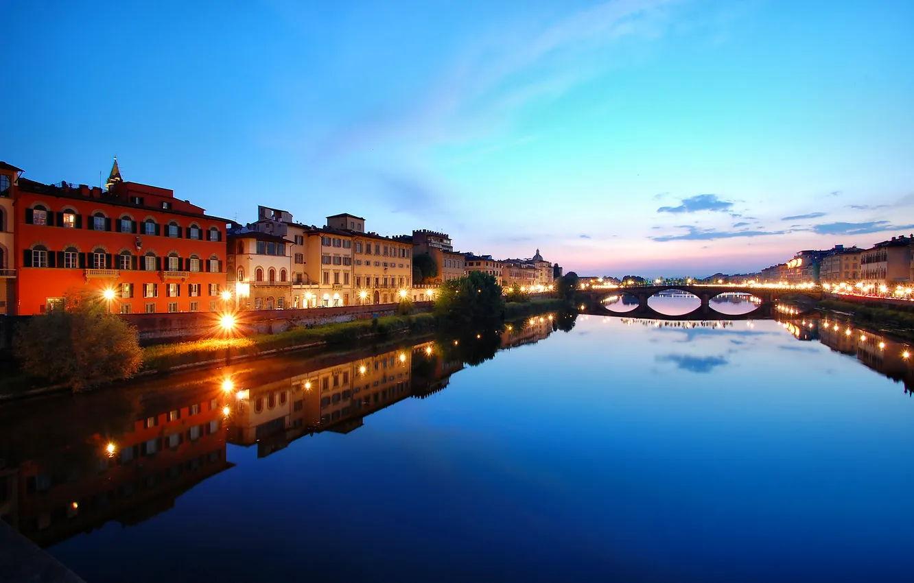 Фото обои lights, Италия, Флоренция, Italy, Florence, Twilight