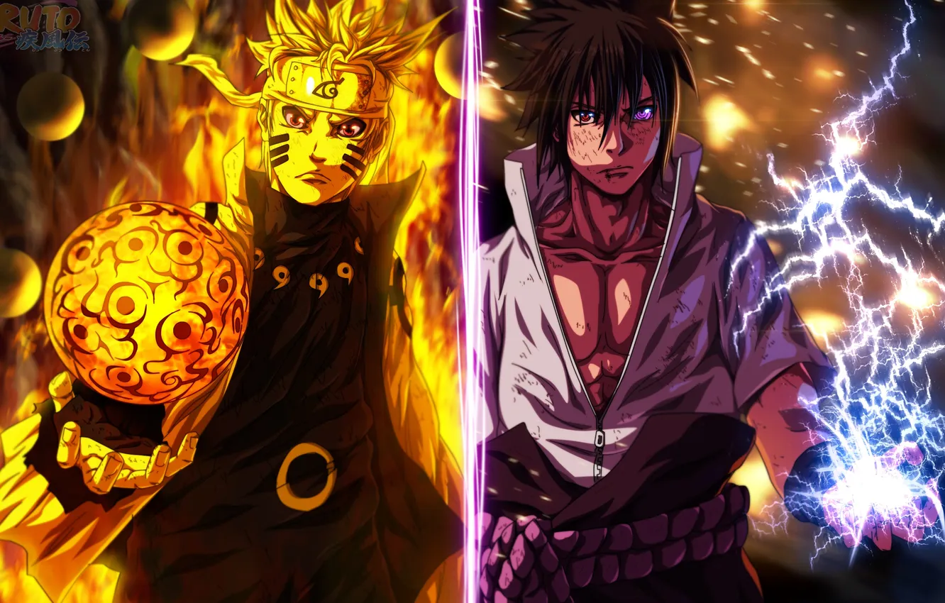 Фото обои Sasuke, Naruto, anime, Sasuke Uchiha, Naruto Uzumaki