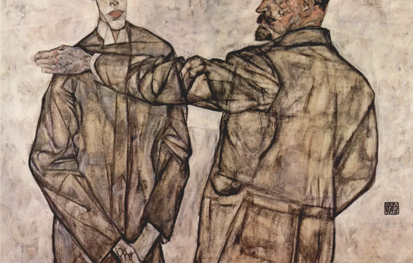 Фото обои Egon Schiele, Генриха Бенша и его сына Отто, Двойной портрет