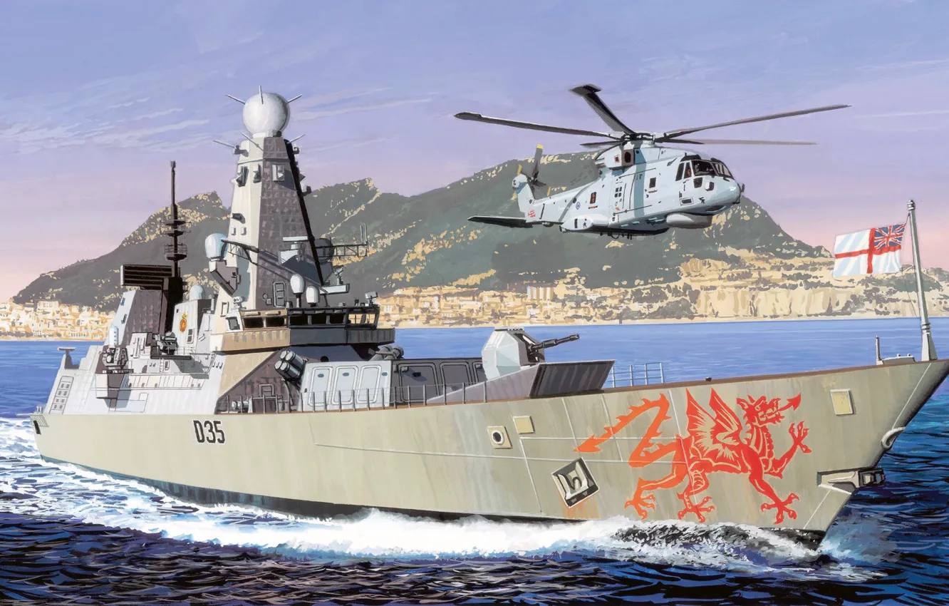 Фото обои AgustaWestland, HMS Dragon, BAE Systems, AW101, ВМС Великобритании, Эскадренные миноносцы типа 45, type 45 destroyer