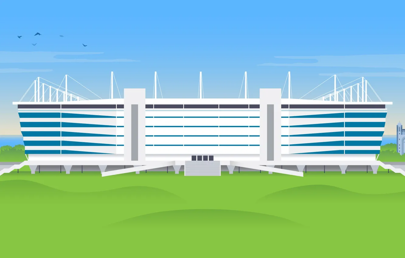 Фото обои фон, футбол, рисунок, арт, Россия, stadium, стадион, Калининград