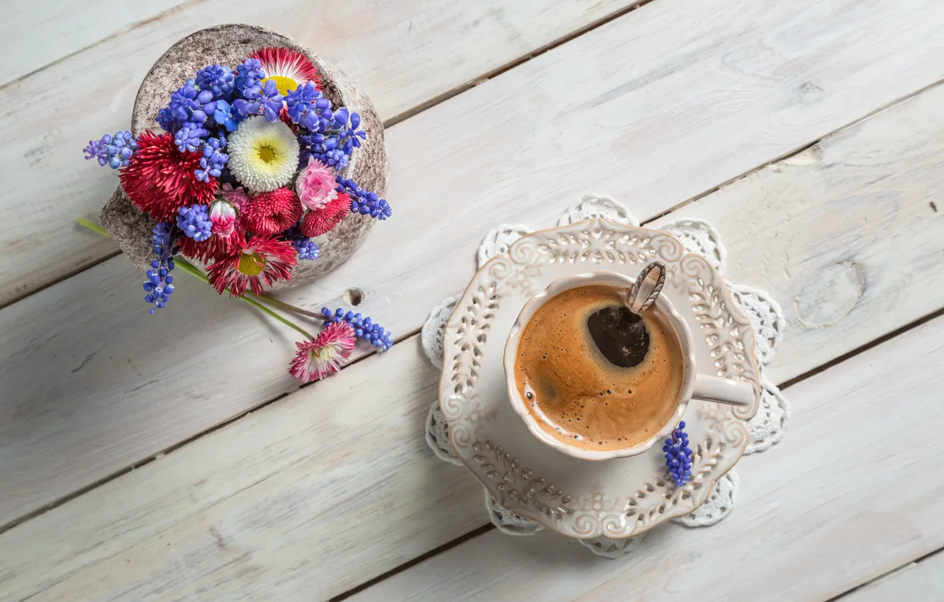 Фото обои цветы, кофе, чашка