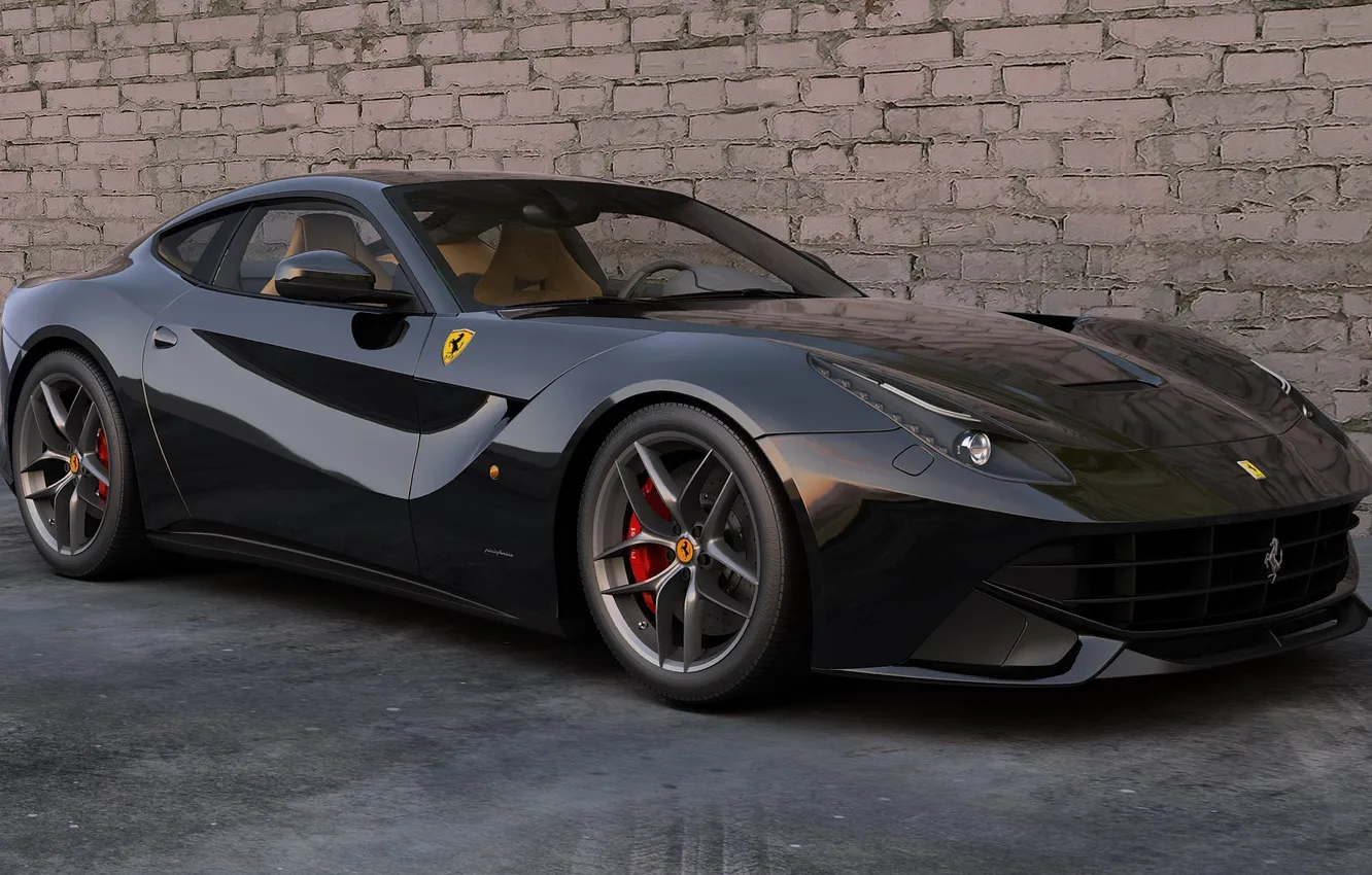 Фото обои машина, стена, черная, спорткар, Ferrari F12 Berlinetta