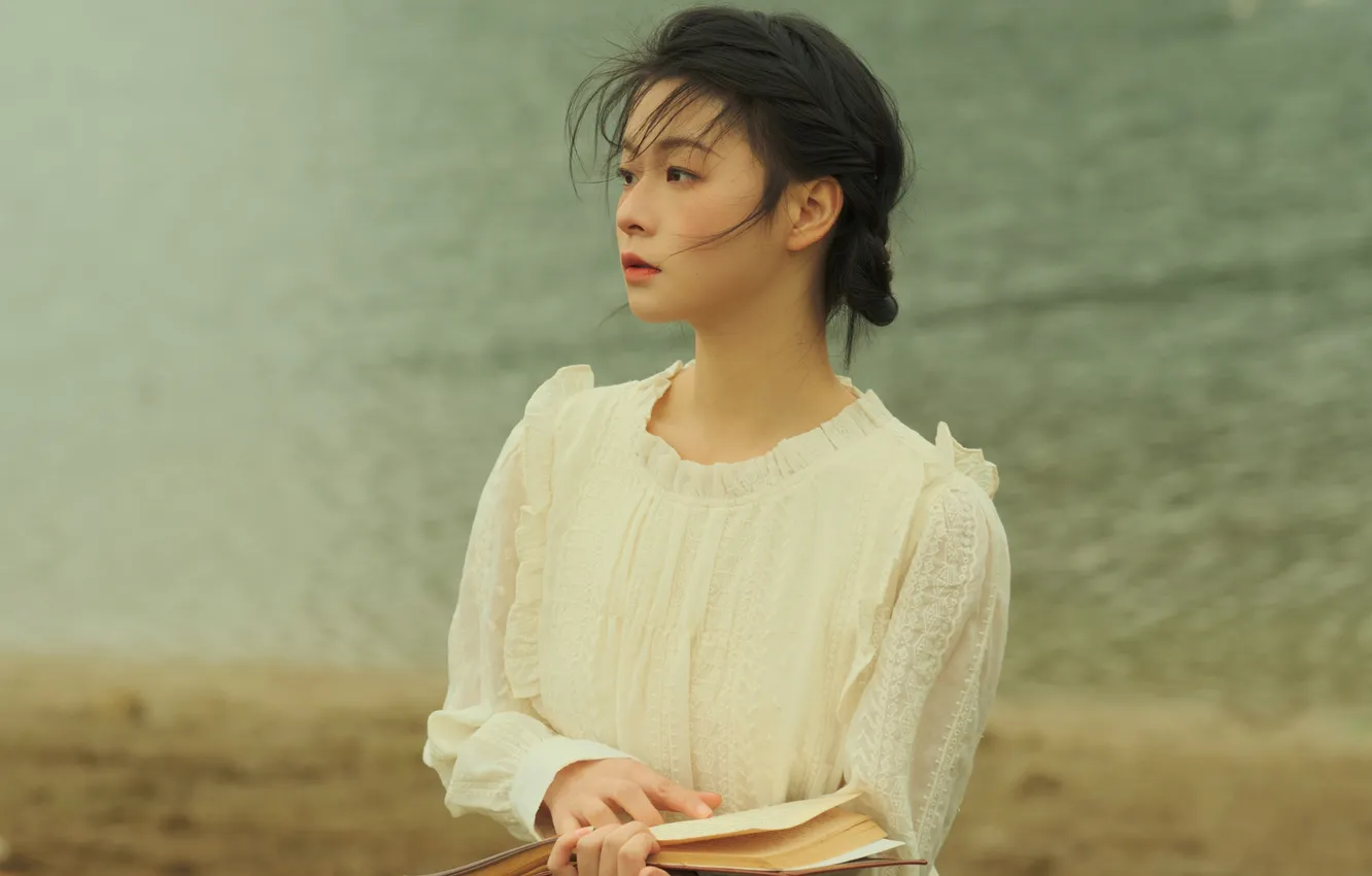Фото обои Beautiful, Asian, Model, Water, Cloudy, Woman, Cute, Lake