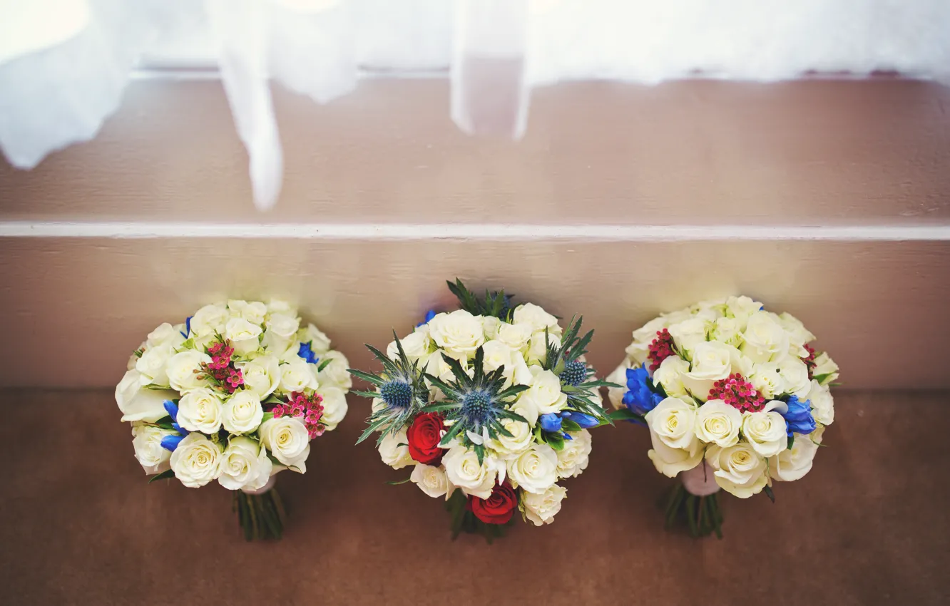 Фото обои цветы, розы, свадебные, букеты