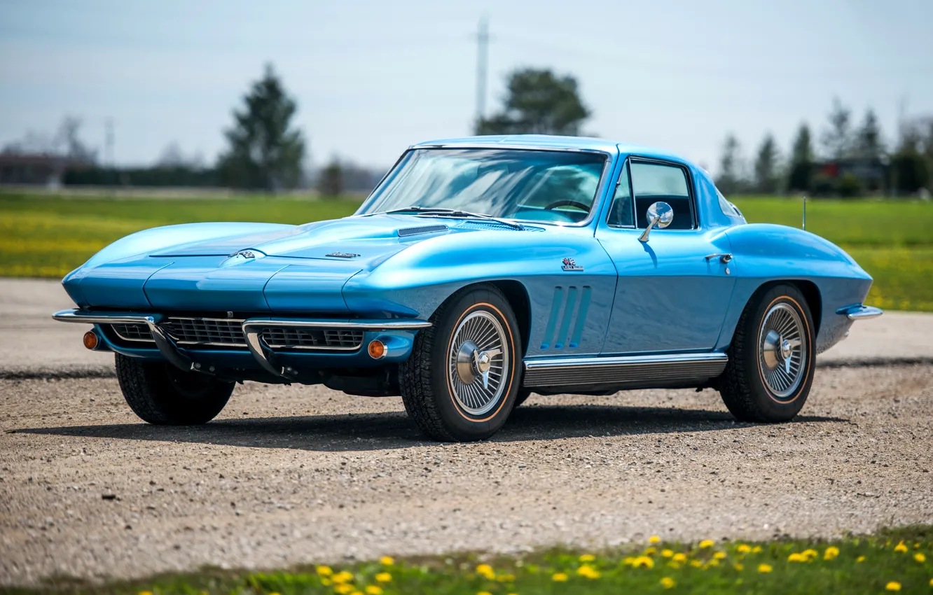 Фото обои Corvette, Chevrolet, Ретро, Голубой, Автомобиль, Coupe, 1966, Sport