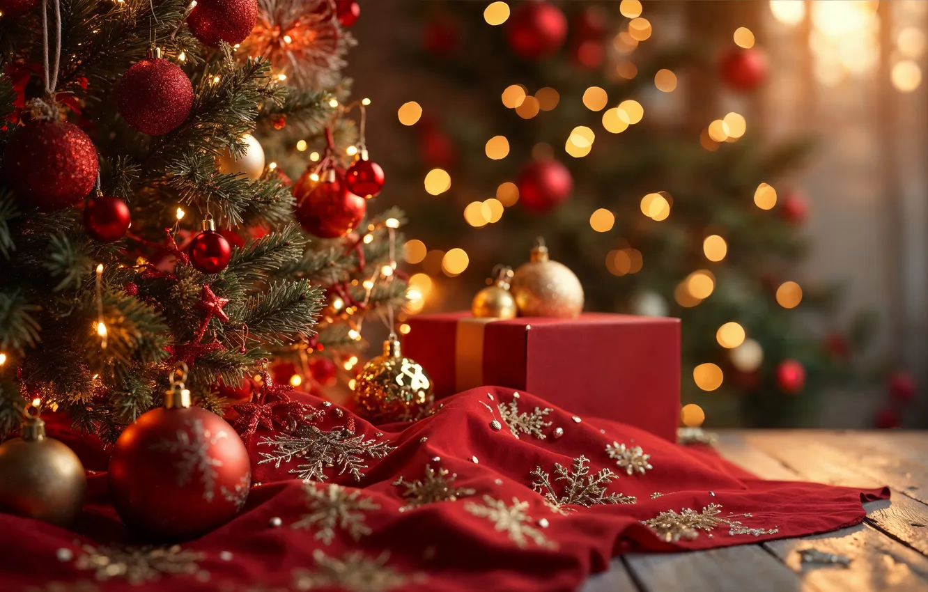 Фото обои украшения, елка, Рождество, подарки, Новый год, Christmas, tree, celebration
