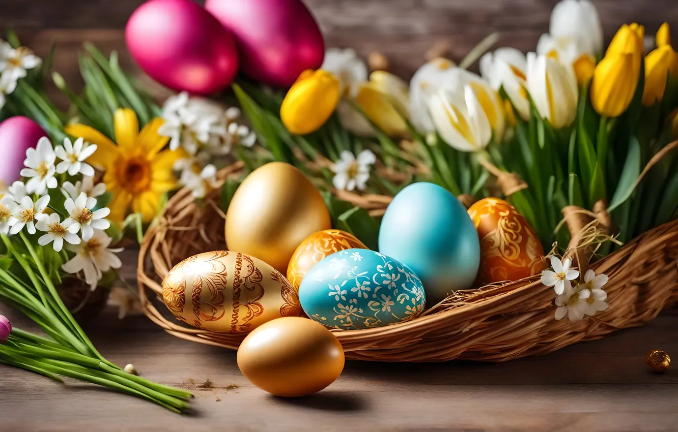 Фото обои цветы, яйца, весна, colorful, Пасха, happy, flowers, spring