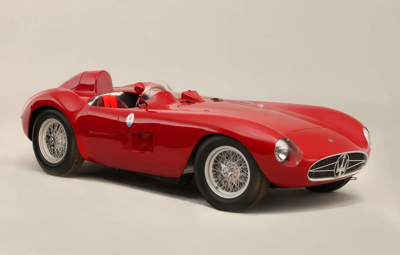 Фото обои красный, Maserati, Мазерати, классика, передок, 1956, 300S