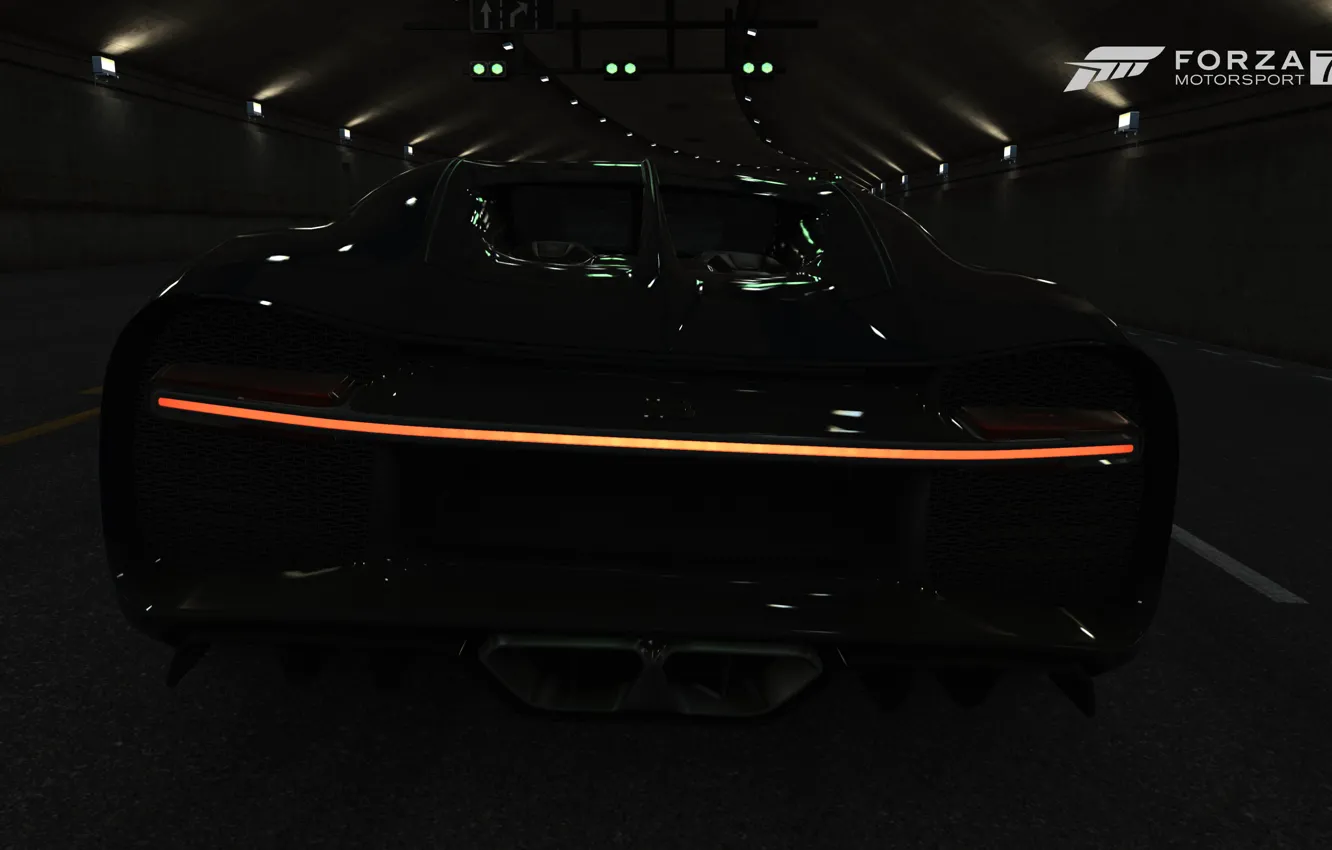 Фото обои HDR, Bugatti, Lights, Xbox One, Tunnel, UHD, Chiron, Forza Motorsport 7