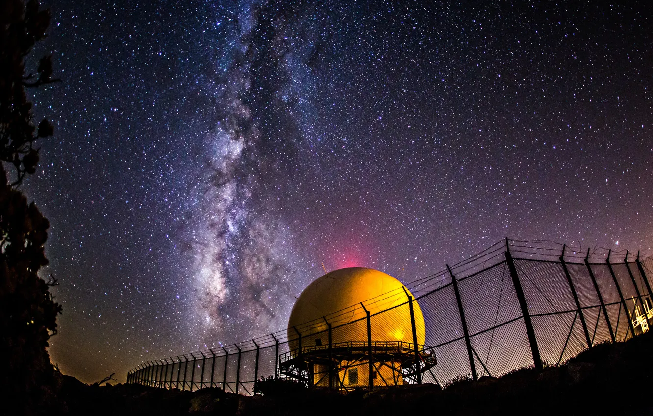 Фото обои космос, звезды, ночь, млечный путь, обсерватория