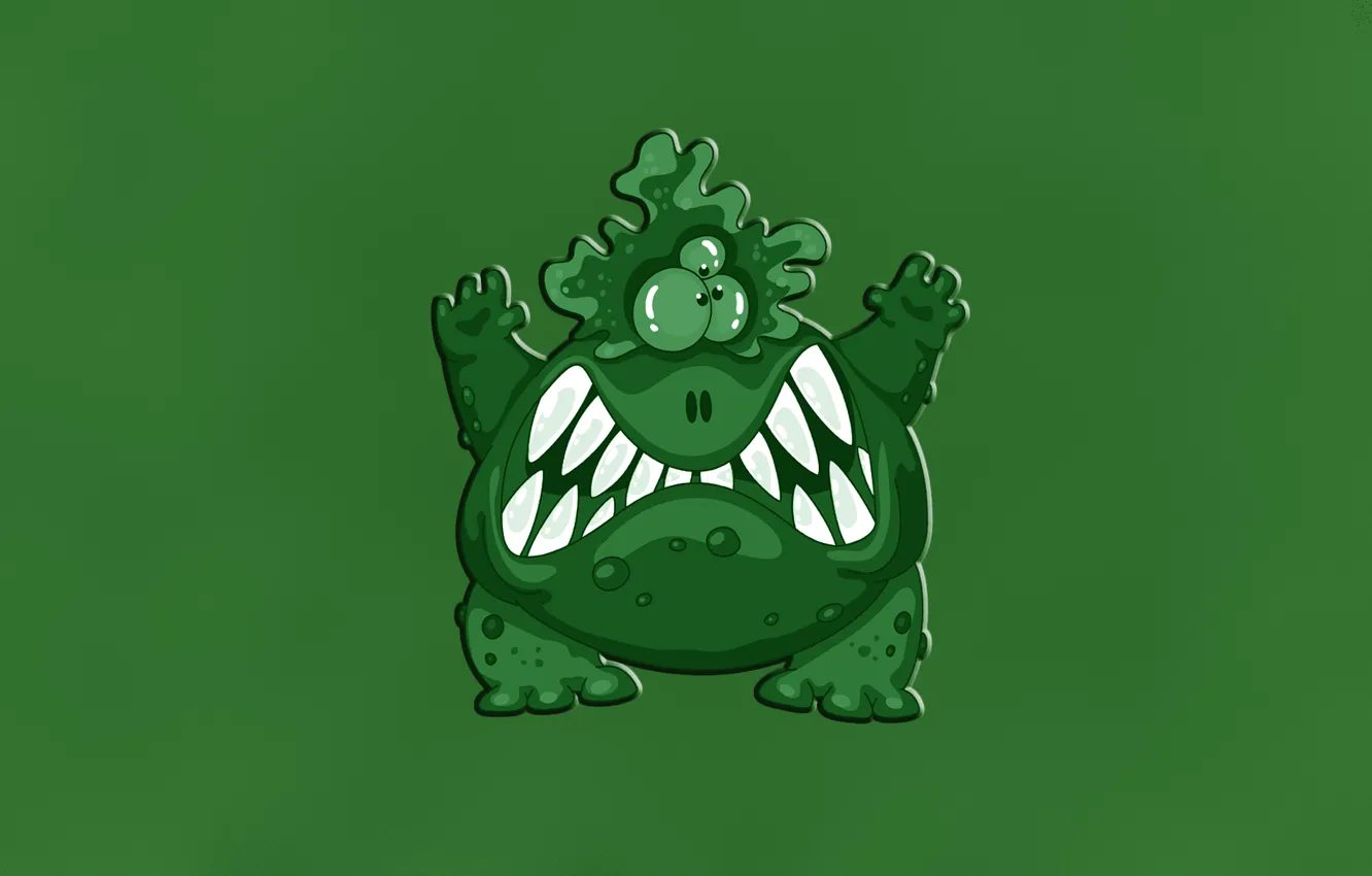 Фото обои зеленый, green, монстр, злой, monster, зубастый, бородавочный, трехглазый