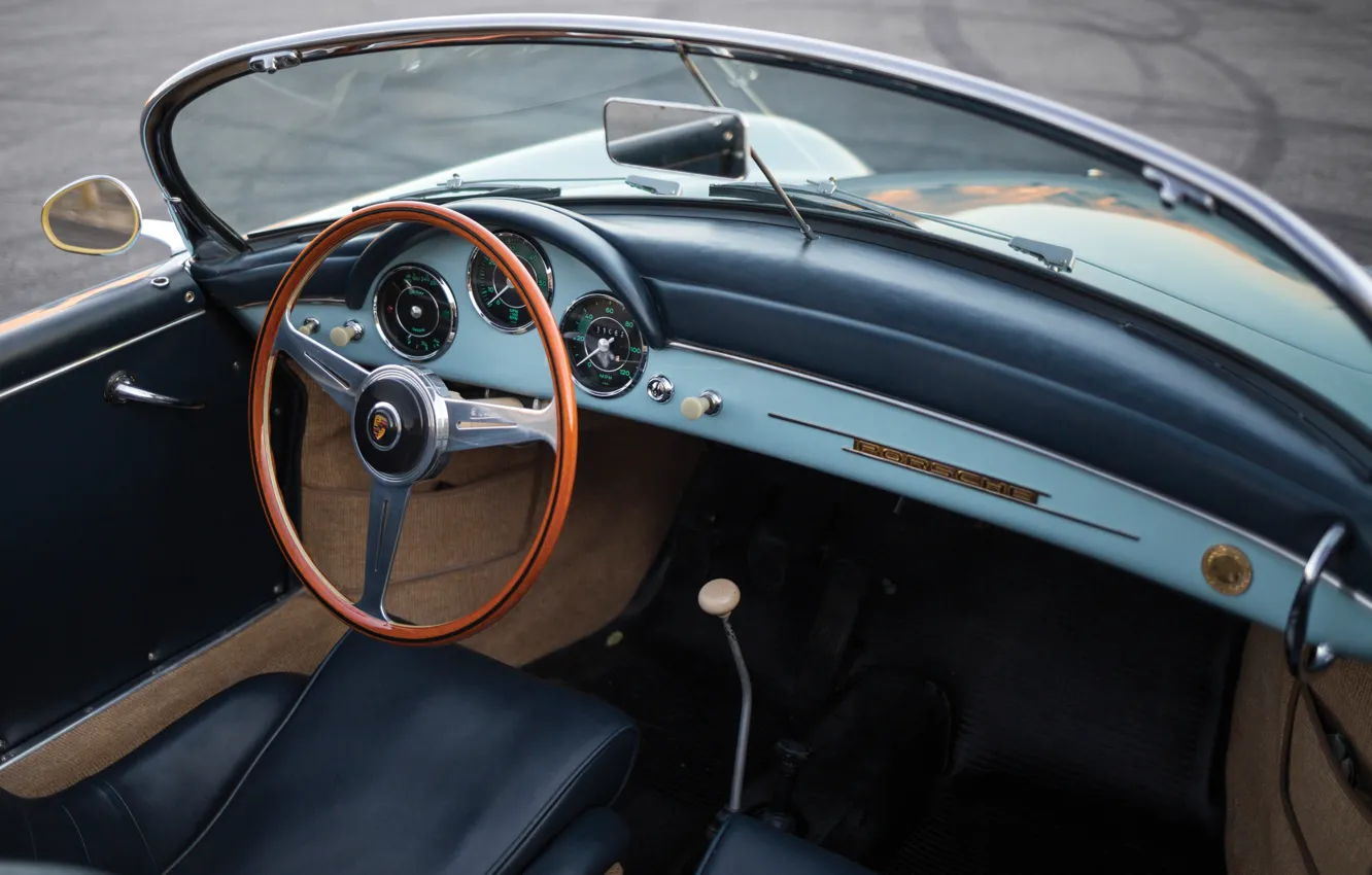 Фото обои Porsche, 356, 1958, steering wheel, Porsche 356A 1600 Super Speedster
