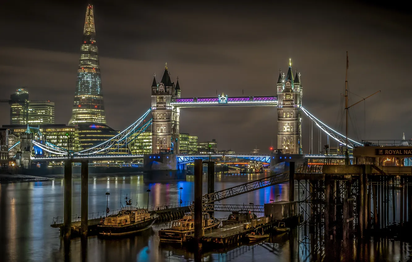 Фото обои ночь, огни, река, Англия, Великобритания, город Лондон