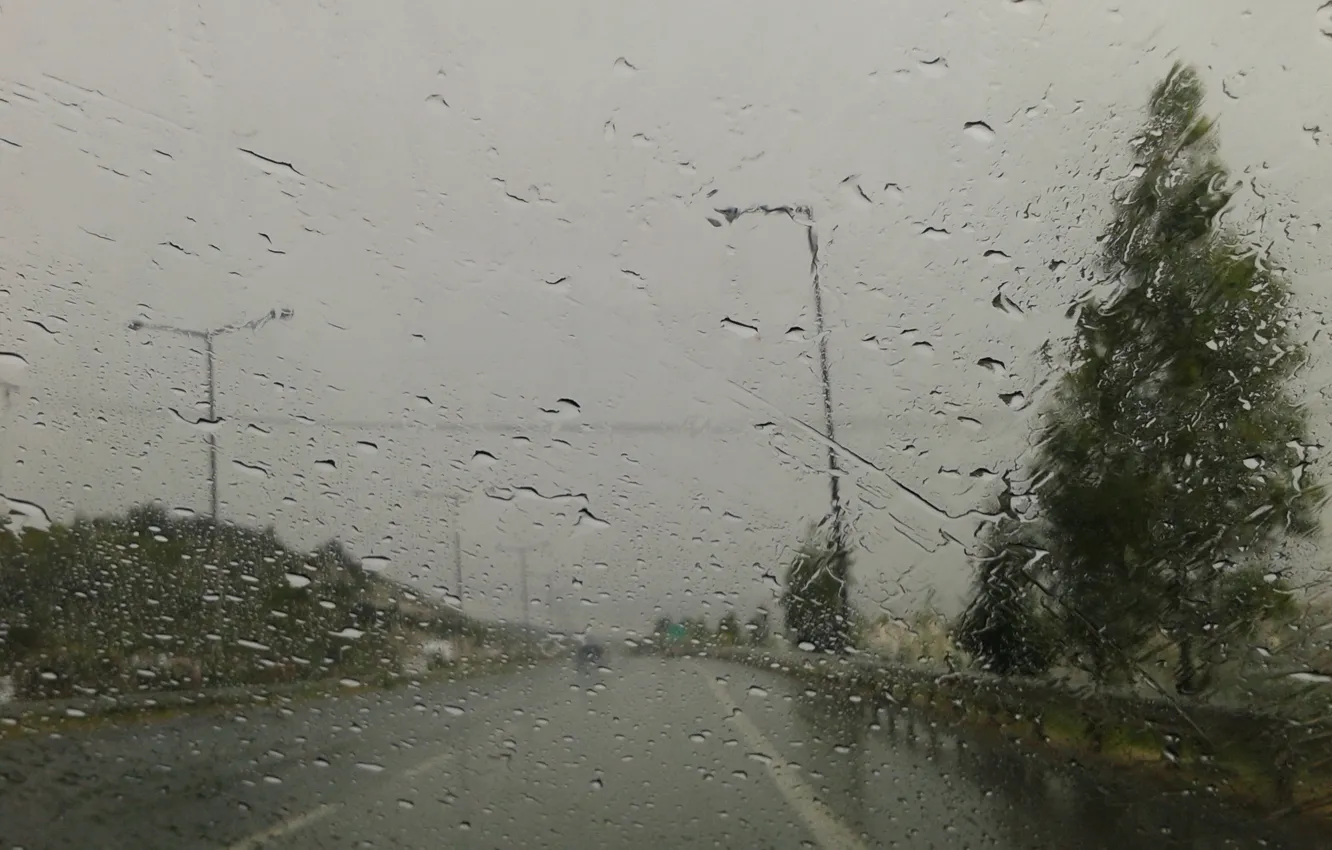Фото обои дорога, дождь, трасса, ливень