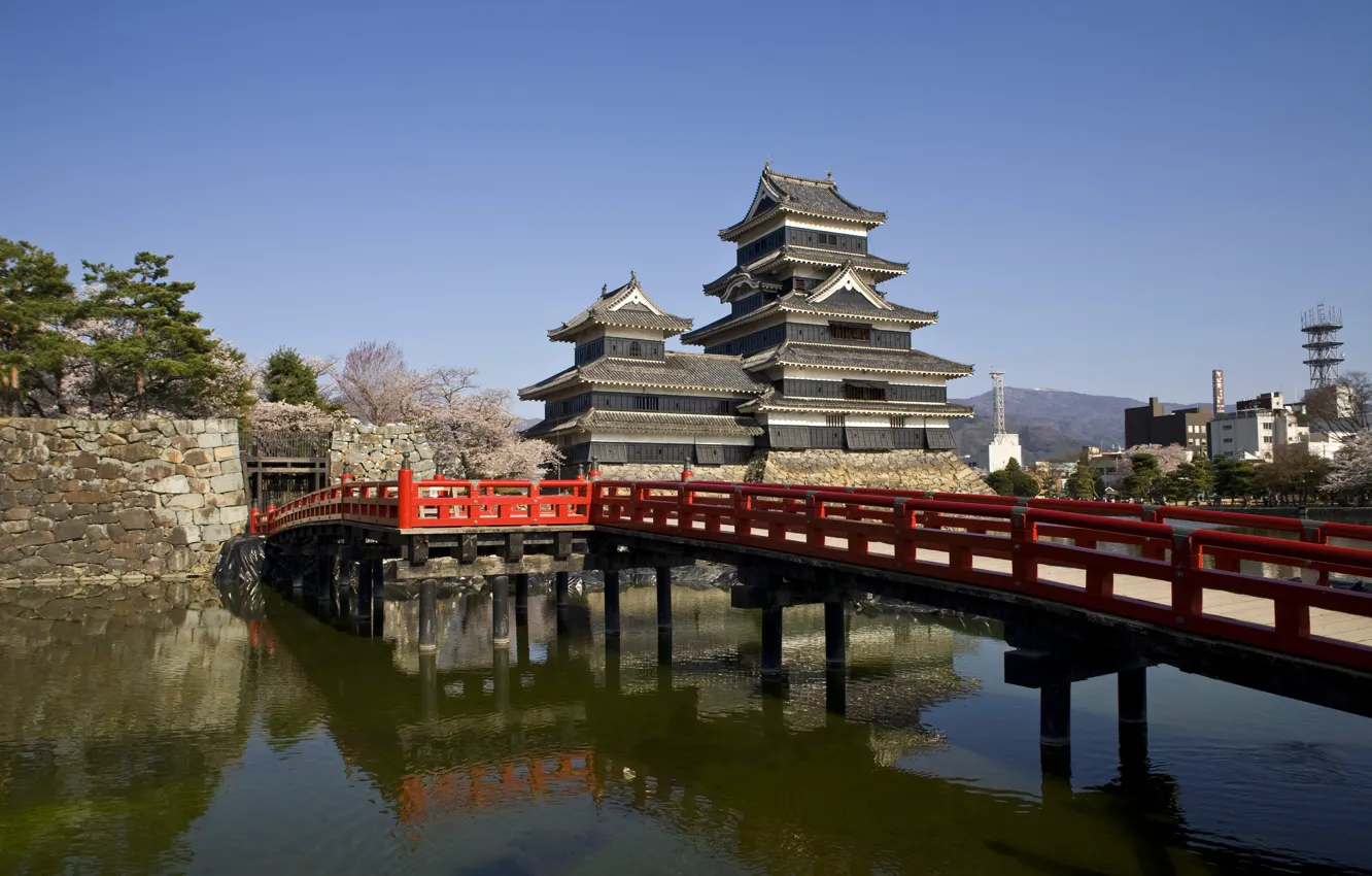 Фото обои мост, Япония, Нагано, Matsumoto Castle