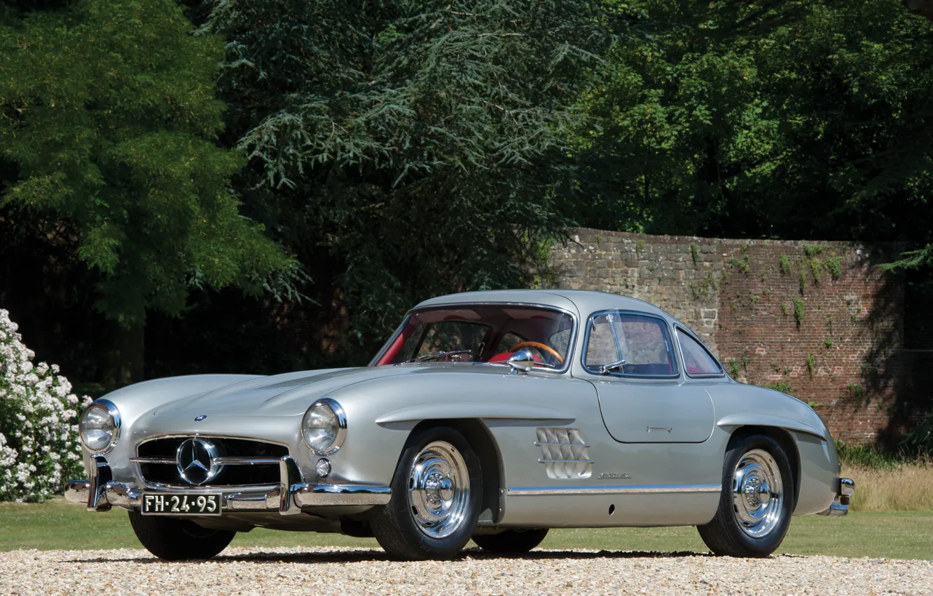 Фото обои Mercedes-Benz, grey, 300SL, Mercedes-Benz 300 SL, Gullwing, front view