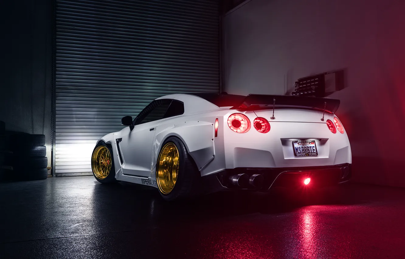 Фото обои Imperial, Light, Nissan, GT-R, White, Sport, Garage, Rear