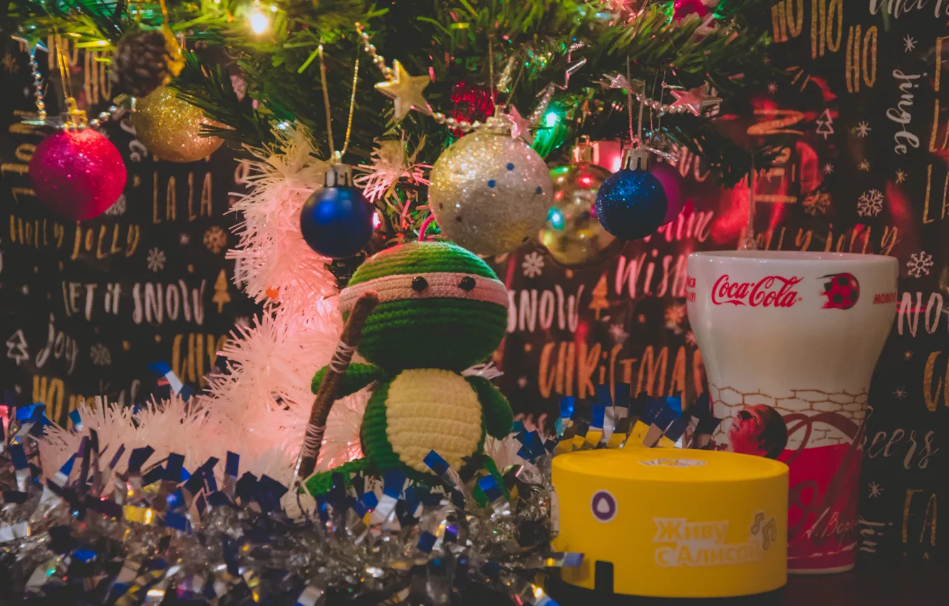 Фото обои елка, черепашка, Донателло, с новым годом, ниндзя черепашка, празденик, елка новый год