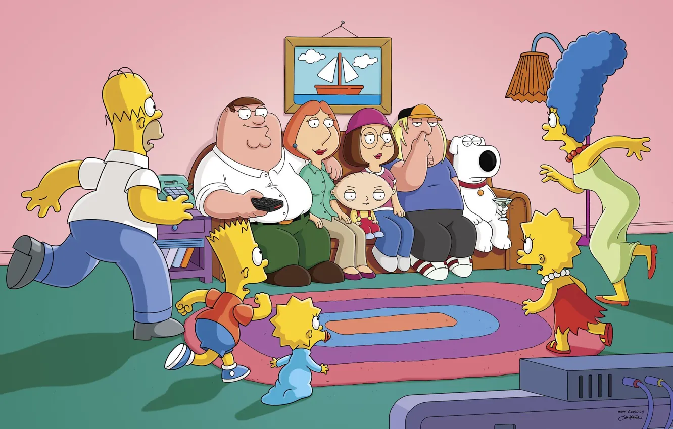 Фото обои Симпсоны, Диван, Питер, Картина, Гомер, Мэгги, Maggie, Барт