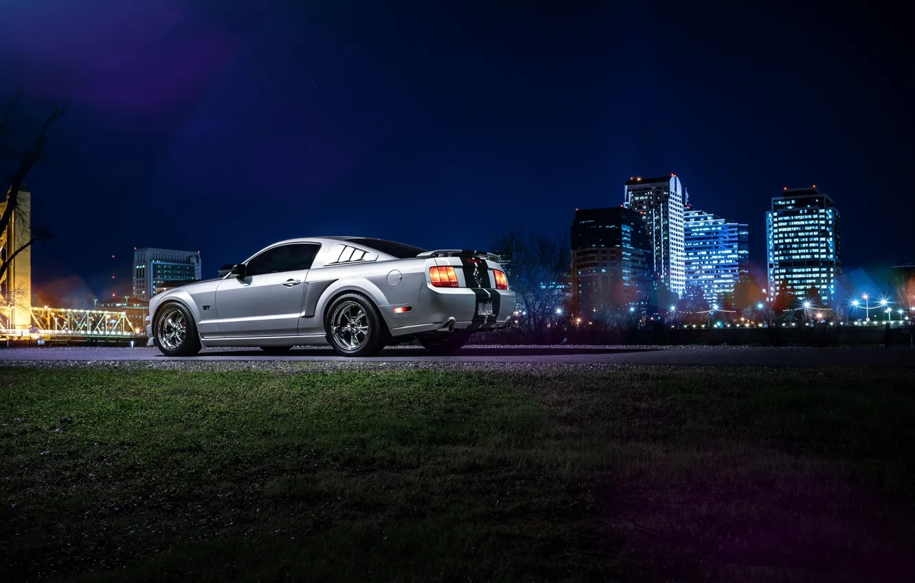 Фото обои Mustang, Ford, Dark, Muscle, Car, Downtown, American, Rear