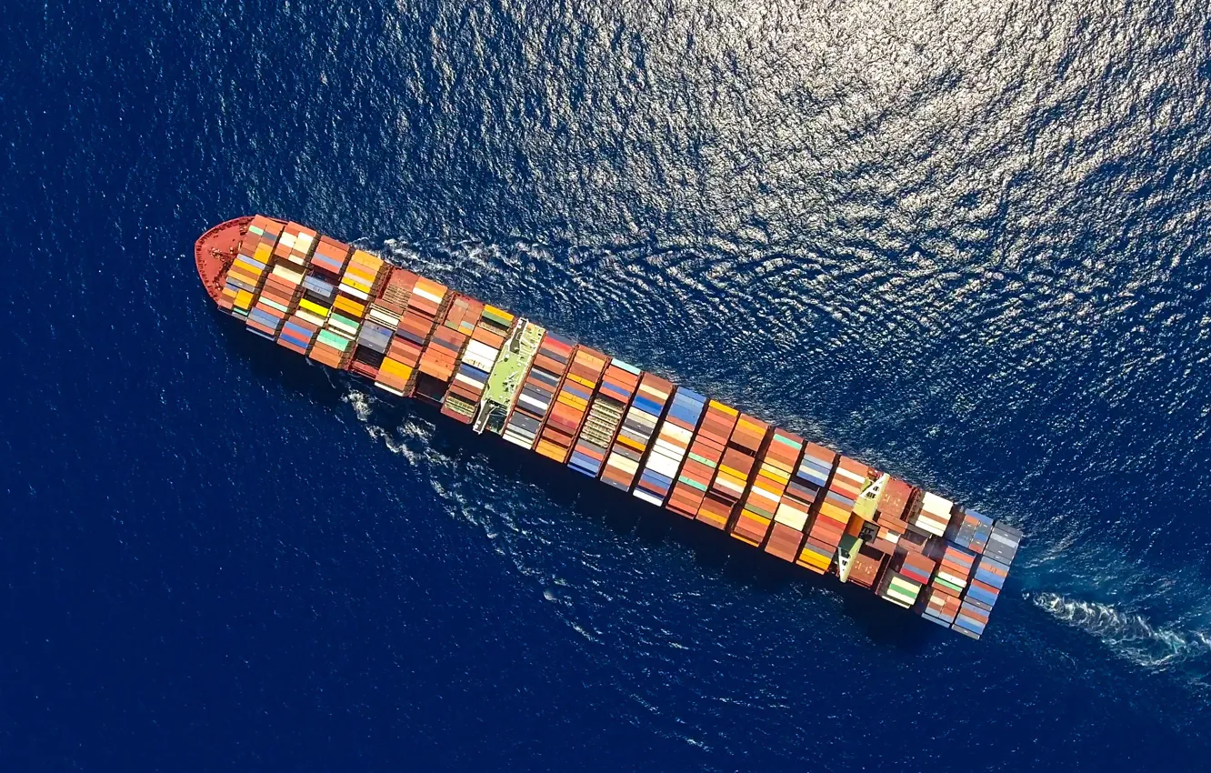 Фото обои sea, ocean, ship, sunny, sailing, cargo ship