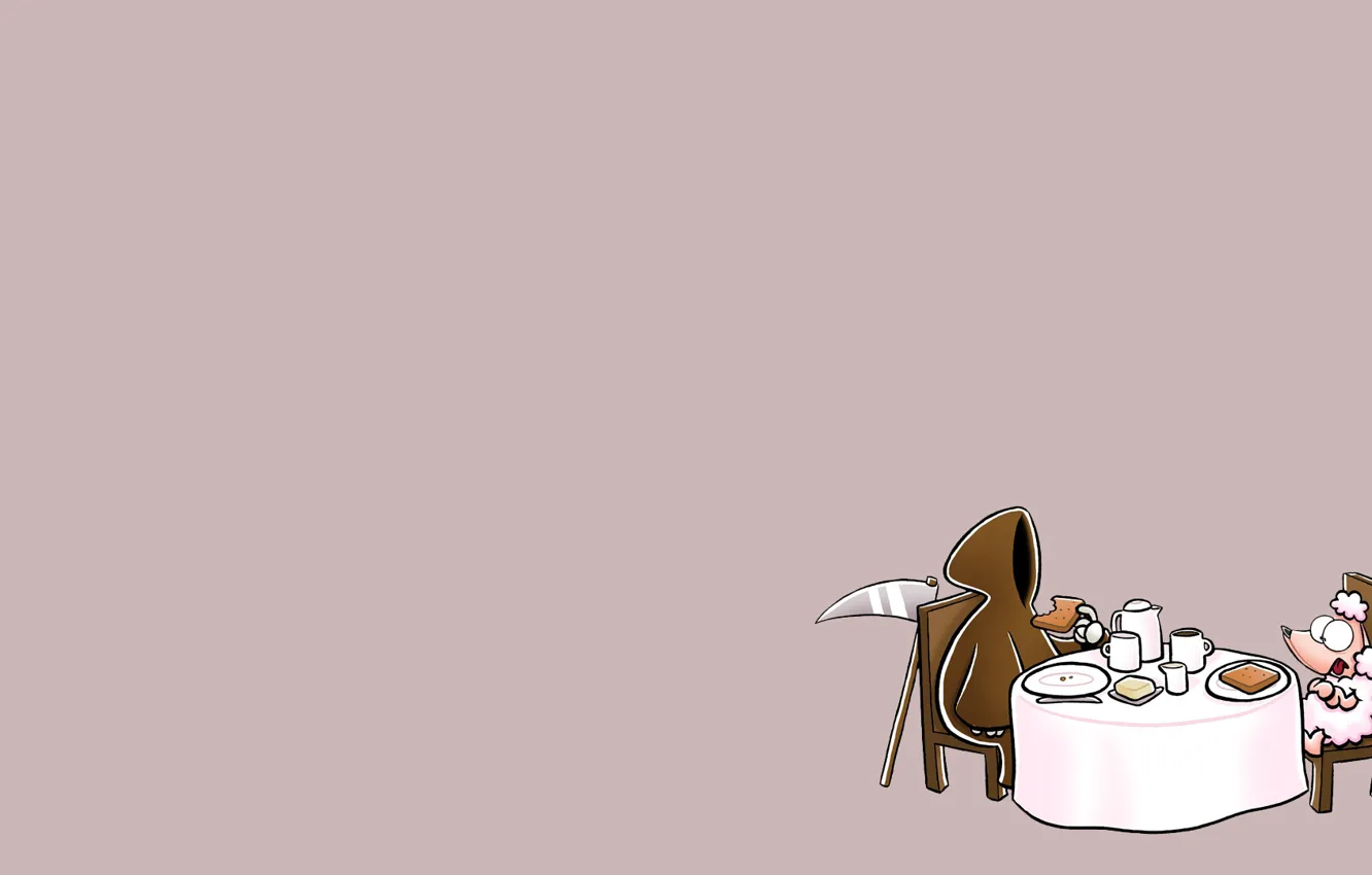 Фото обои чаепитие, Смерть, коса, Овечка
