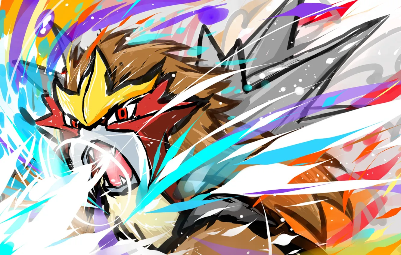 Фото обои Fire, Games, Anime, Pokemon, Entei