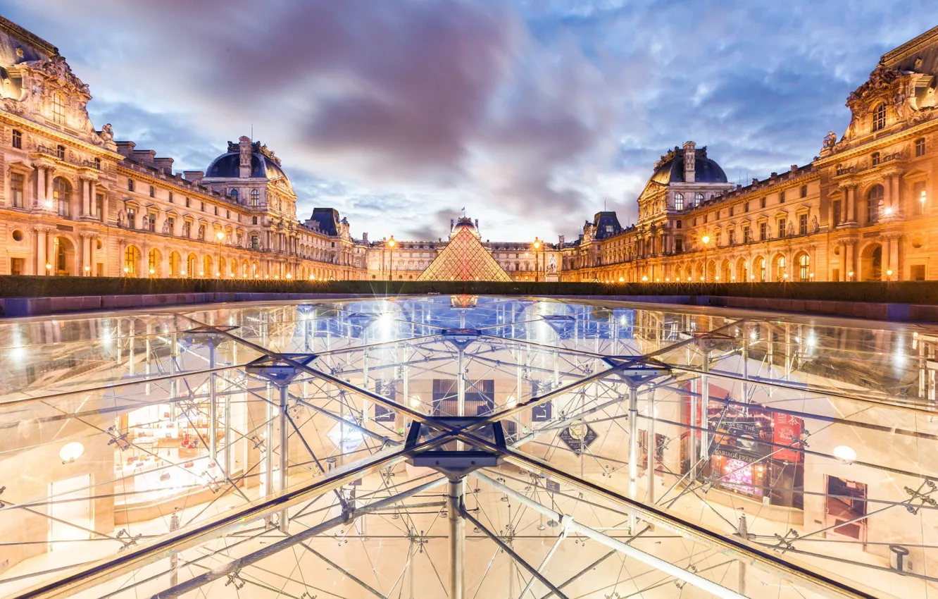 Фото обои стекло, свет, город, Франция, Париж