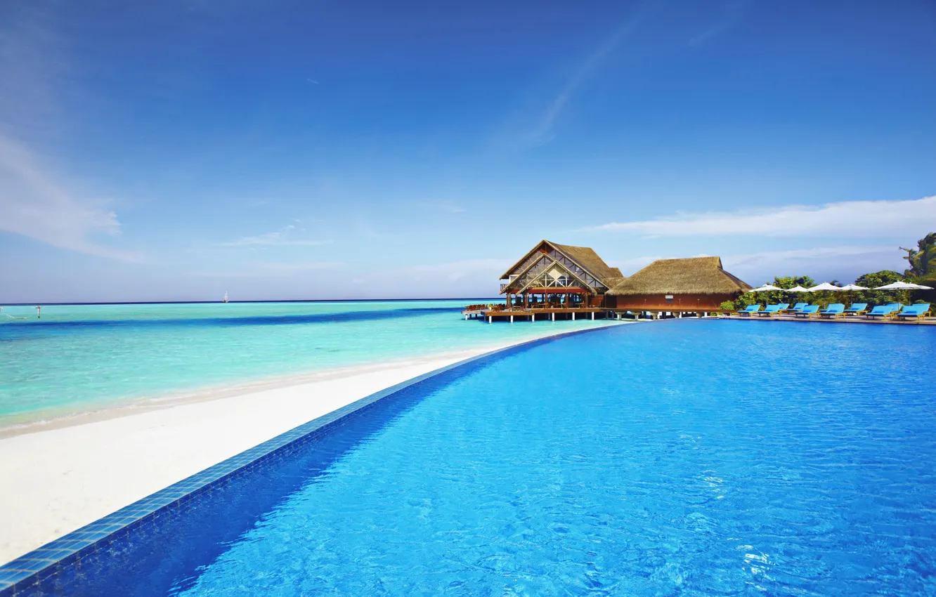 Фото обои океан, бассейн, Мальдивы, отель