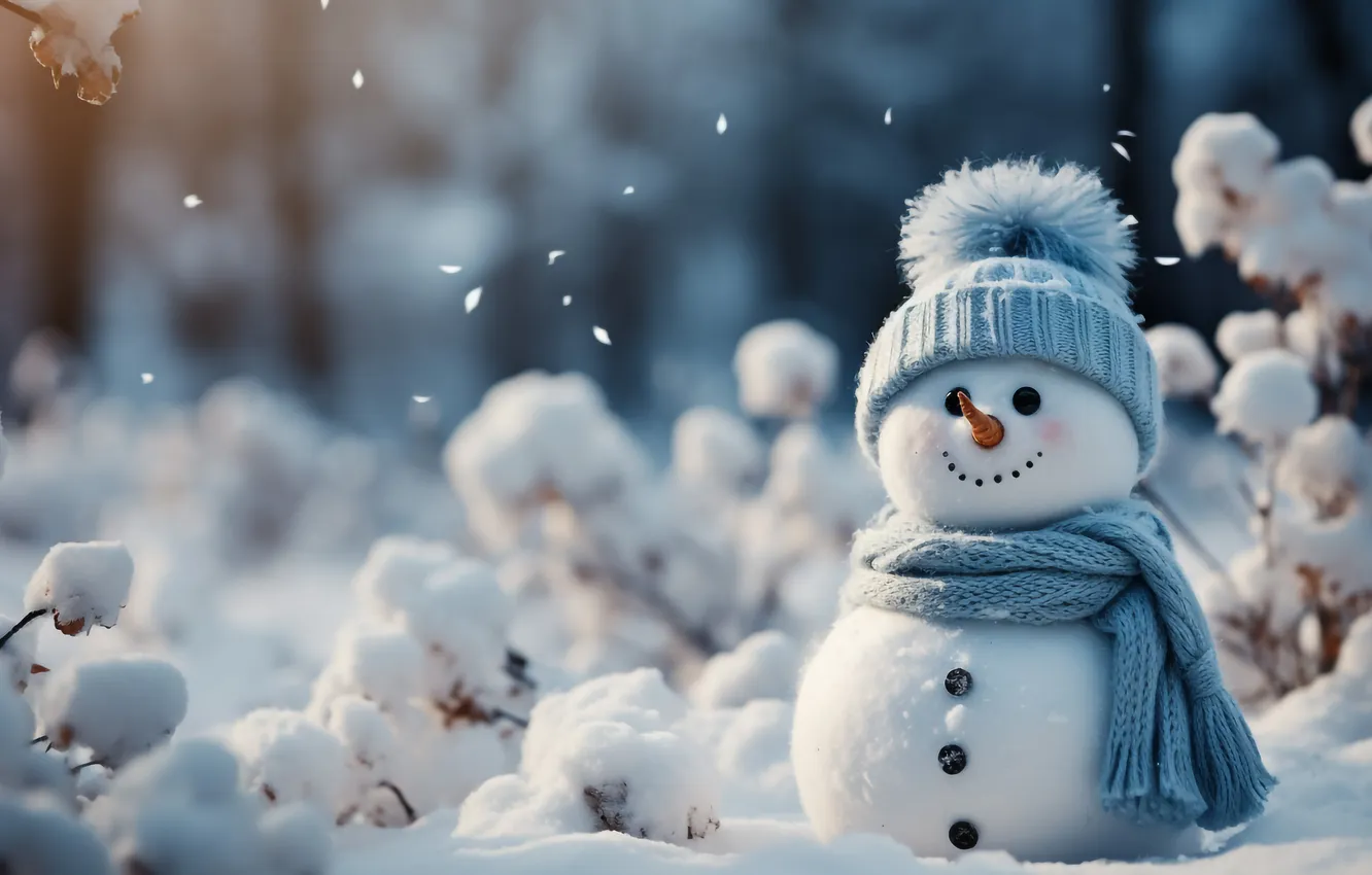 Фото обои зима, снег, Рождество, Новый год, снеговик, Christmas, winter, snow