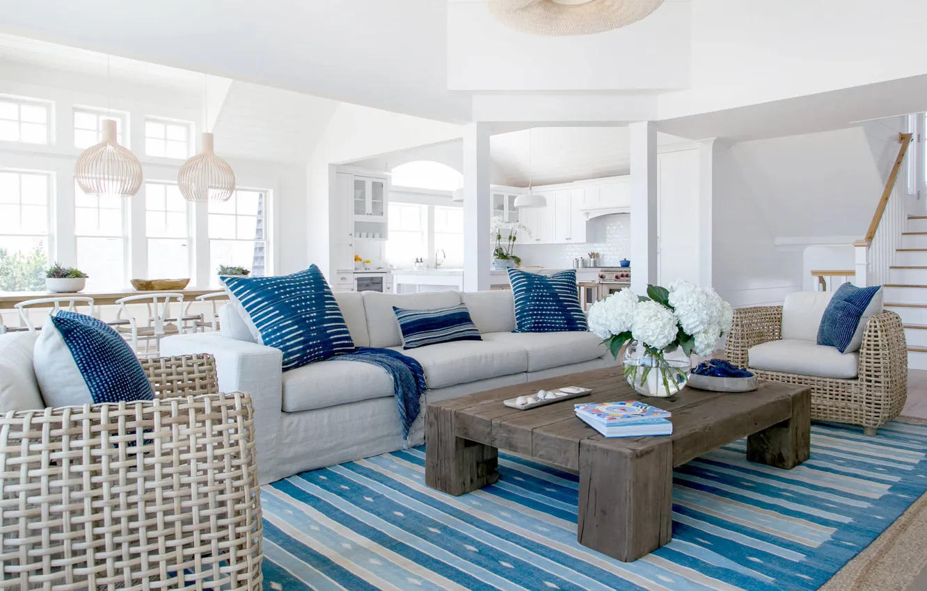 Фото обои дизайн, вилла, интерьер, кухня, морской стиль, гостиная, столовая, by Chango and CO
