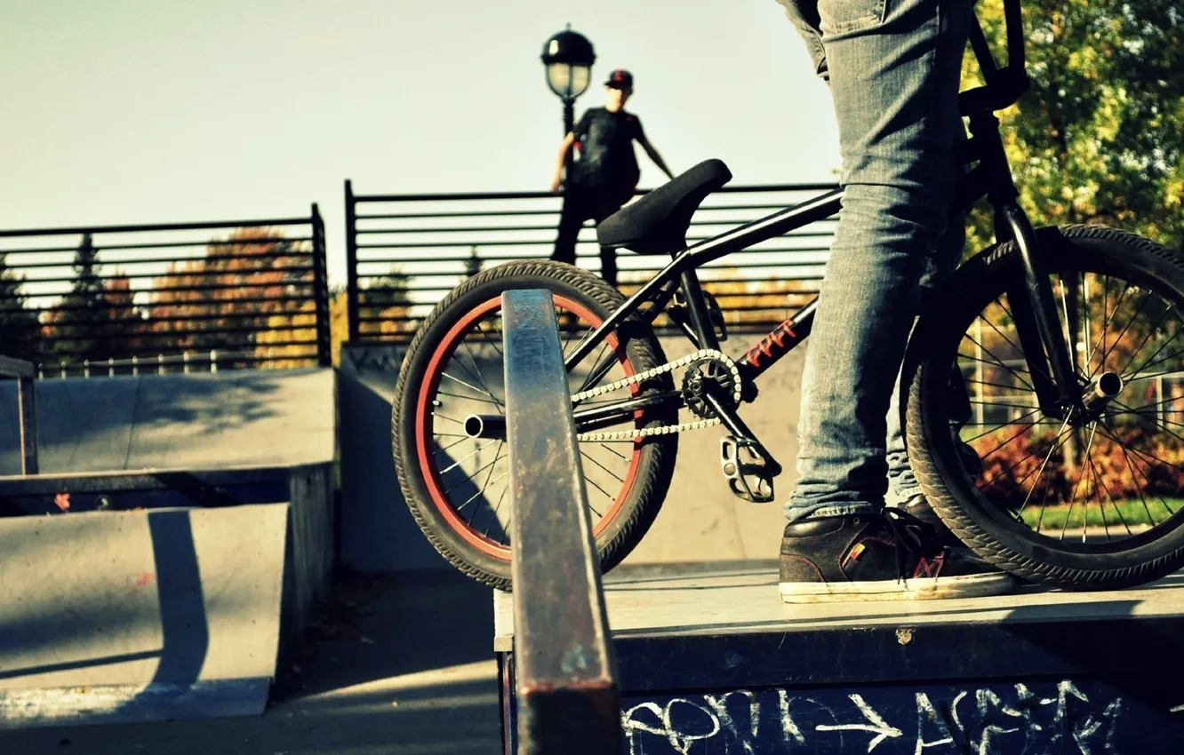 Фото обои велосипед, экстрим, bmx, скейт парк