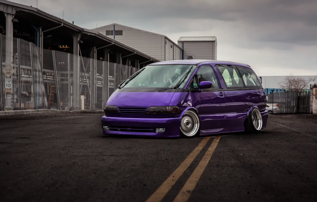 Фото обои Toyota, Bridge, Violet, Stance, Minivan, Previa, Toyota Previa