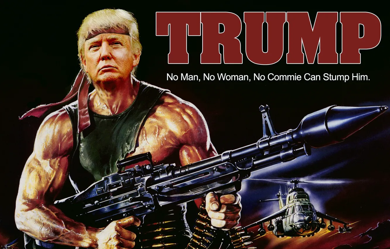 Фото обои оружие, вертолеты, США, президент, Рэмбо, Rambo, Donald John Trump, Дональд Трамп