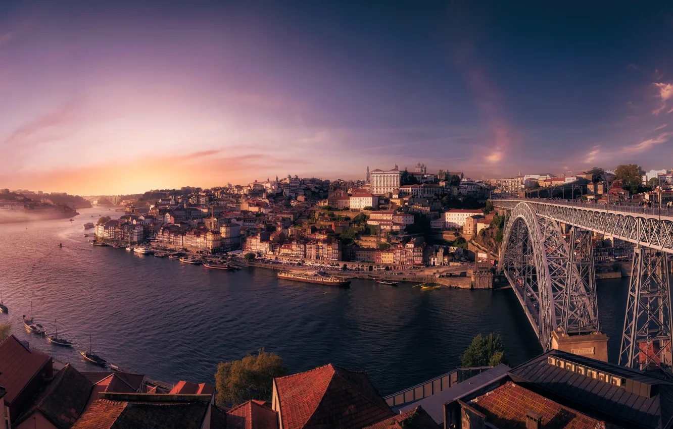 Фото обои мост, река, здания, дома, панорама, Португалия, Portugal, Vila Nova de Gaia