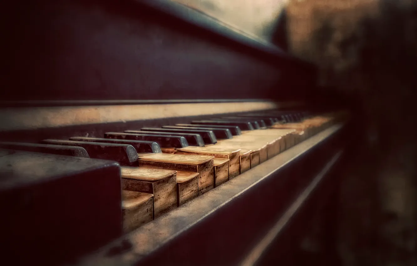 Фото обои клавиши, пианино, боке, Aged to Perfection