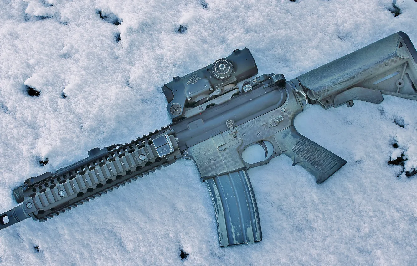 Фото обои снег, оружие, AR-15, BCM, штурмовая винтовка