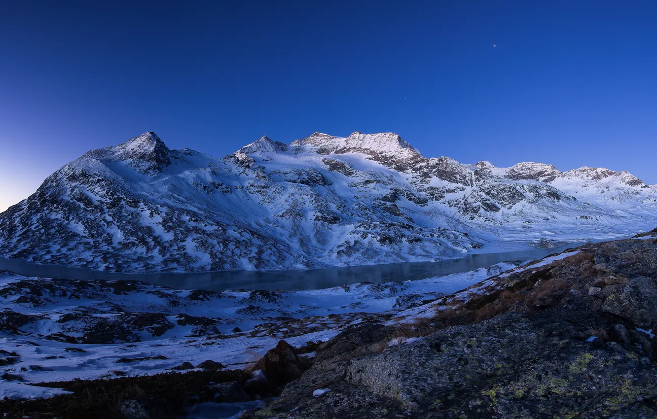 Фото обои зима, небо, снег, пейзаж, природа, скалы, Горы