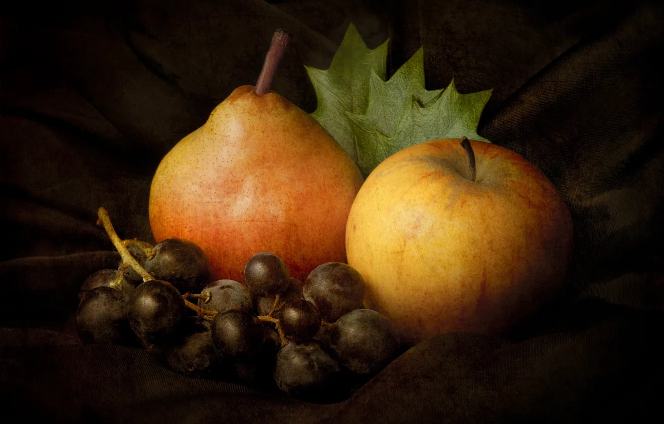 Фото обои яблоко, виноград, груша